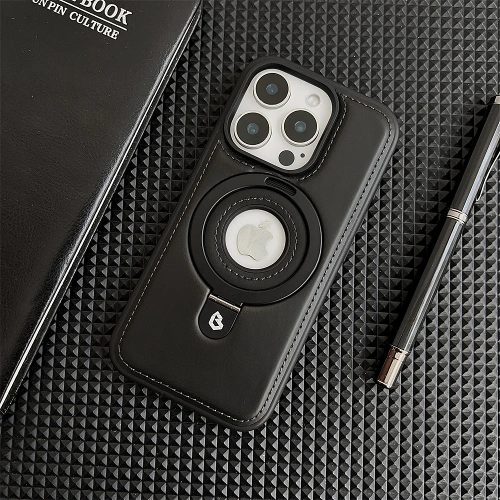 Luxury Leather MagSafe Case with Ring Holder for iPhone
