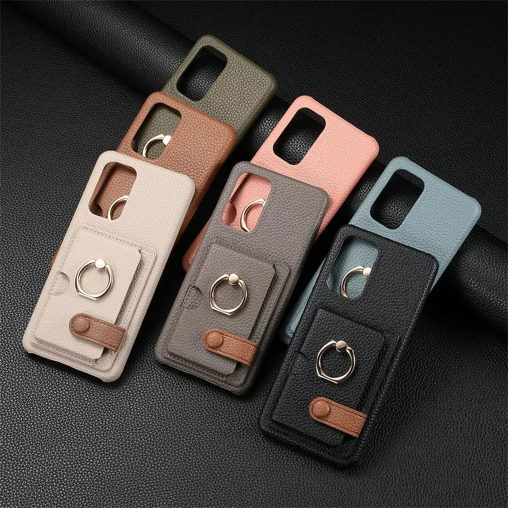 Leather Wallet Phone Case with Ring for Samsung Galaxy Series