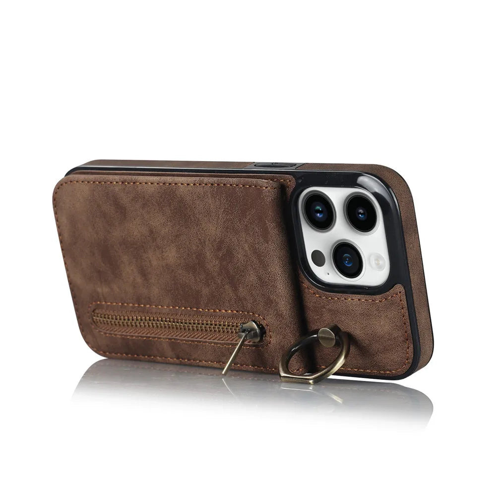 Zipper Wallet Leather Phone Case with Card Holder Kickstand