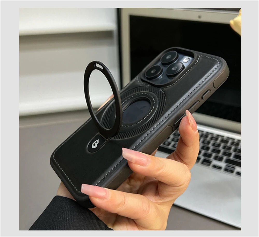 Luxury Magnetic Stand Ring PU Leather Case for iPhone - CaseifyTrend