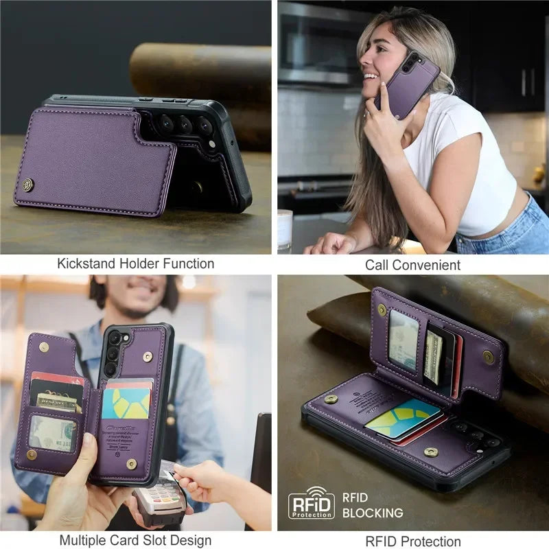 Leather Magnetic Wallet Phone Case with Pocket for Samsung