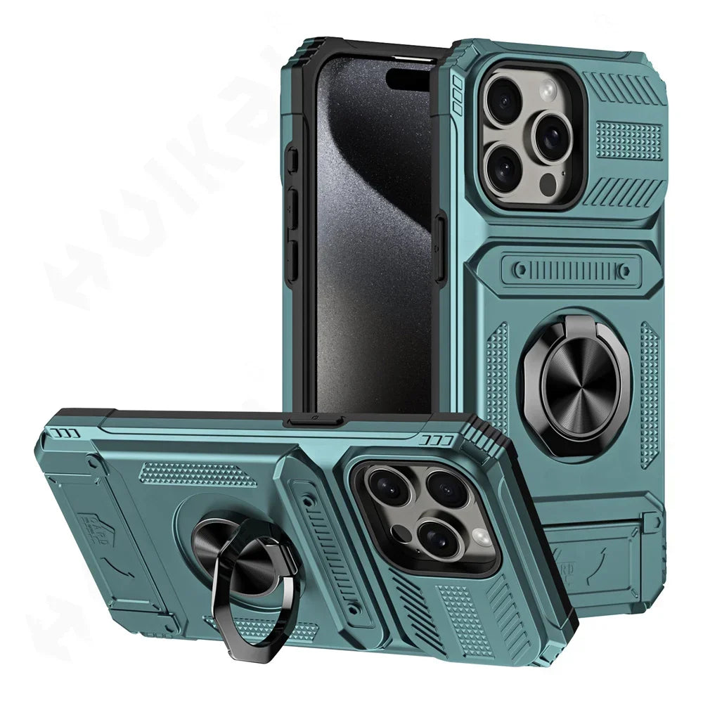 Magnetic iPhone Wallet Case with Ring Kickstand