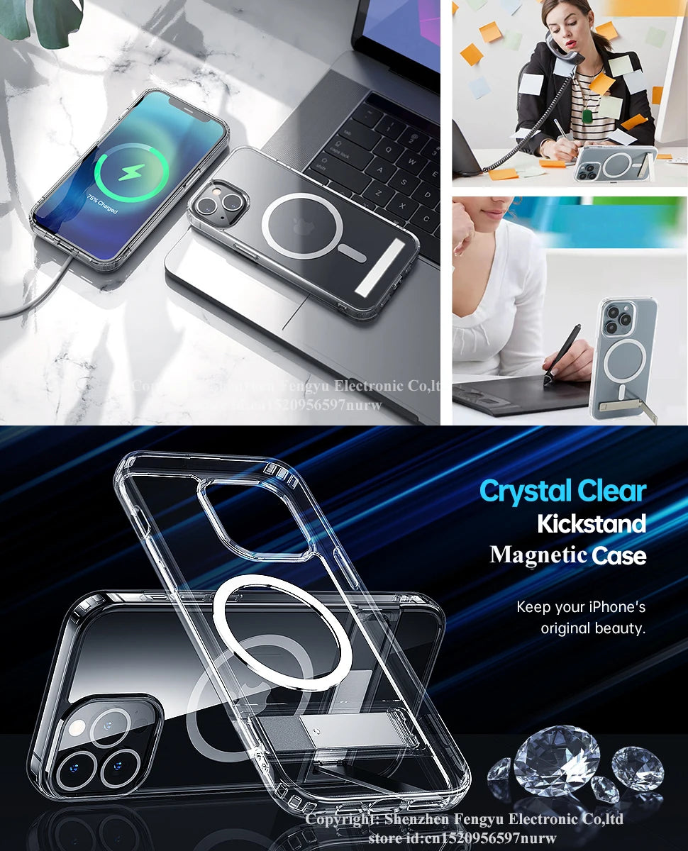 Clear Magnetic Phone Case with Kickstand for iPhone