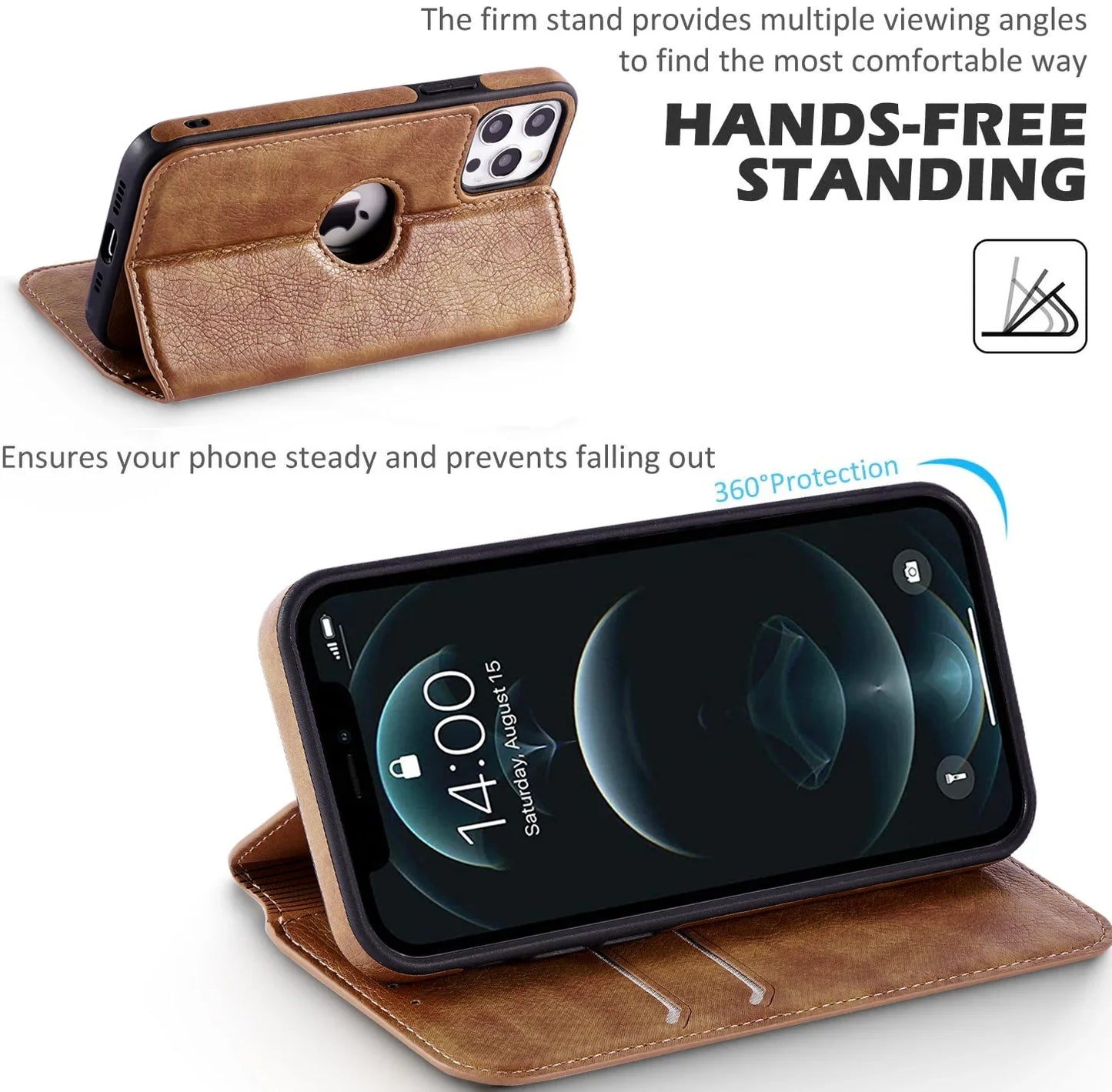 Magnetic Leather Wallet Case with RFID Blocking for iPhone