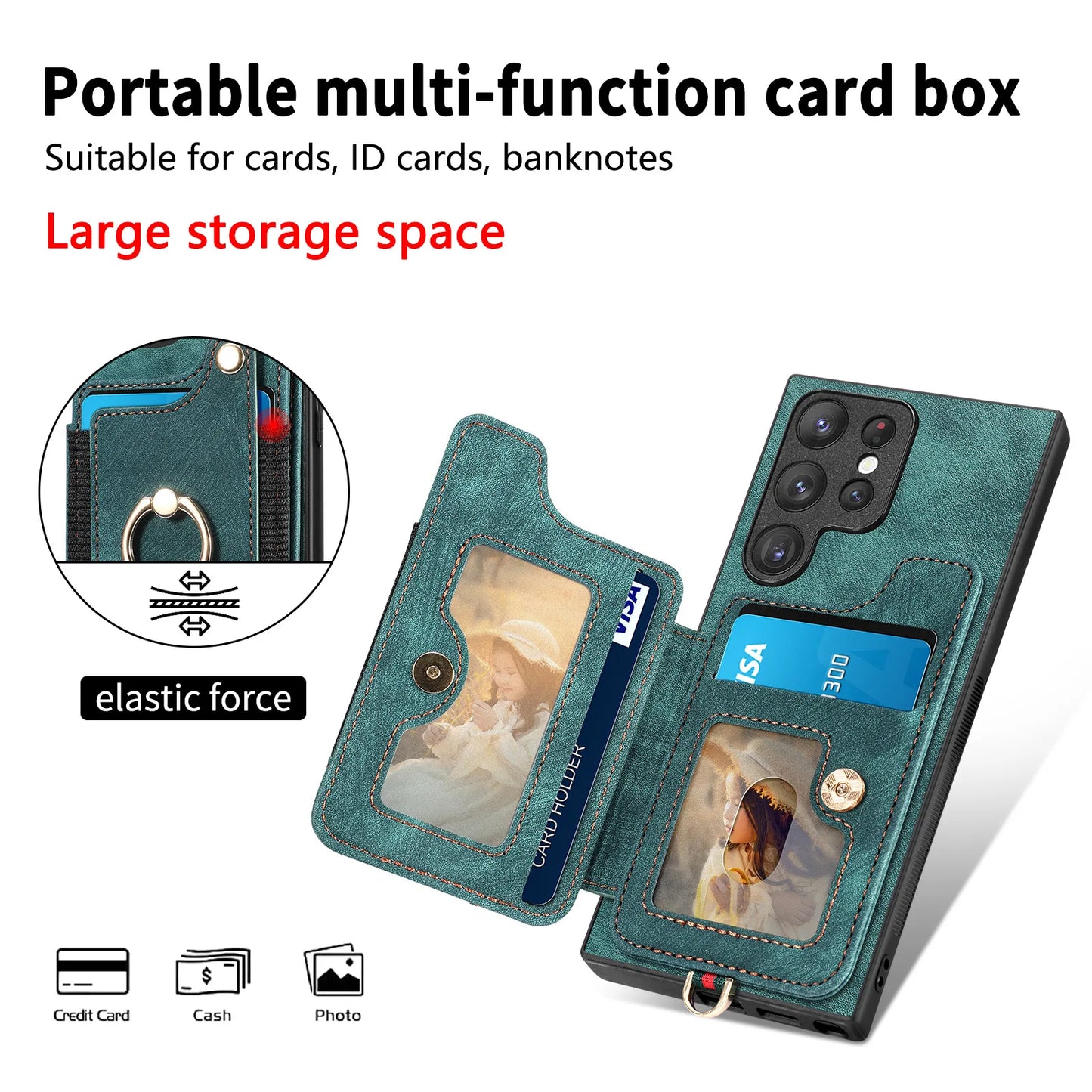 Leather Wallet Phone Case with Ring Holder for Samsung