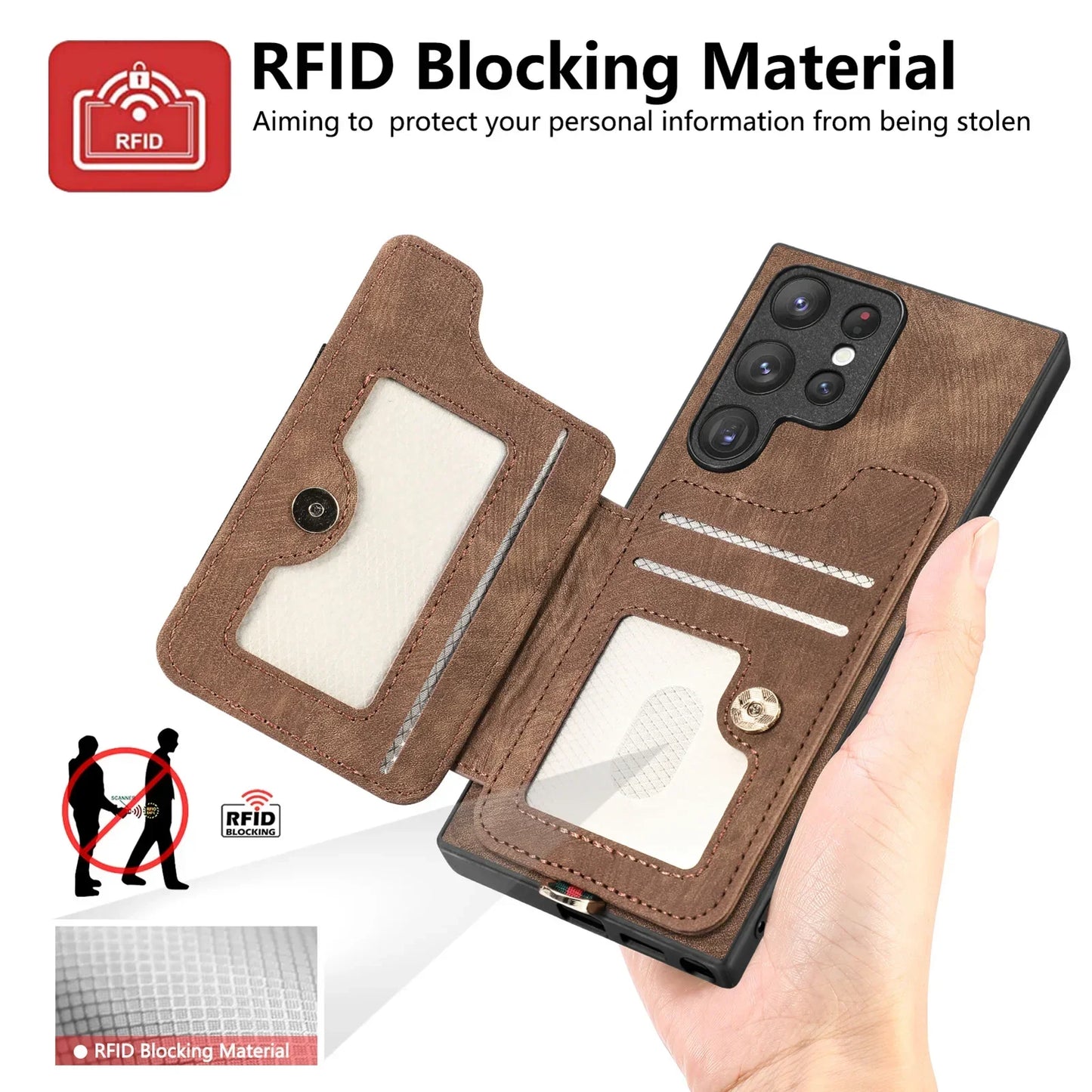 Leather Wallet Phone Case with Ring Holder for Samsung