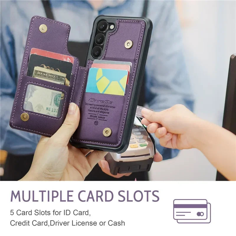 Leather Magnetic Wallet Phone Case with Pocket for Samsung