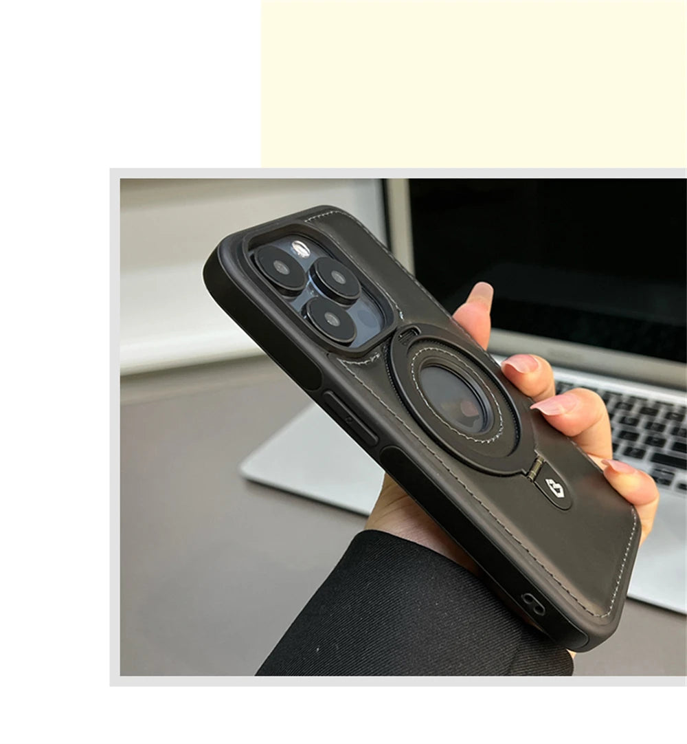 Luxury Magnetic Stand Ring PU Leather Case for iPhone - CaseifyTrend
