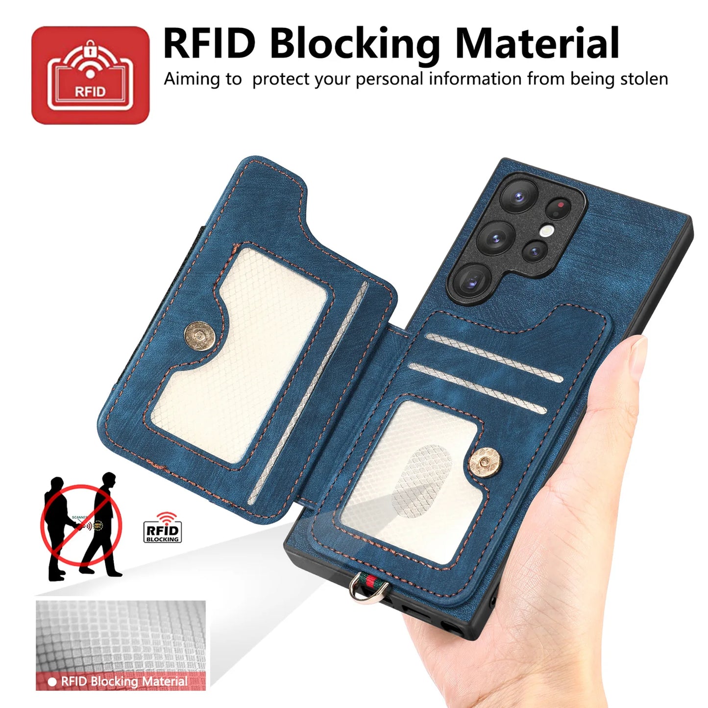 Leather Wallet Phone Case with Ring Holder for Samsung