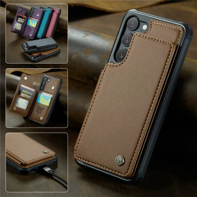 Leather Magnetic Wallet Phone Case with Pocket for Samsung