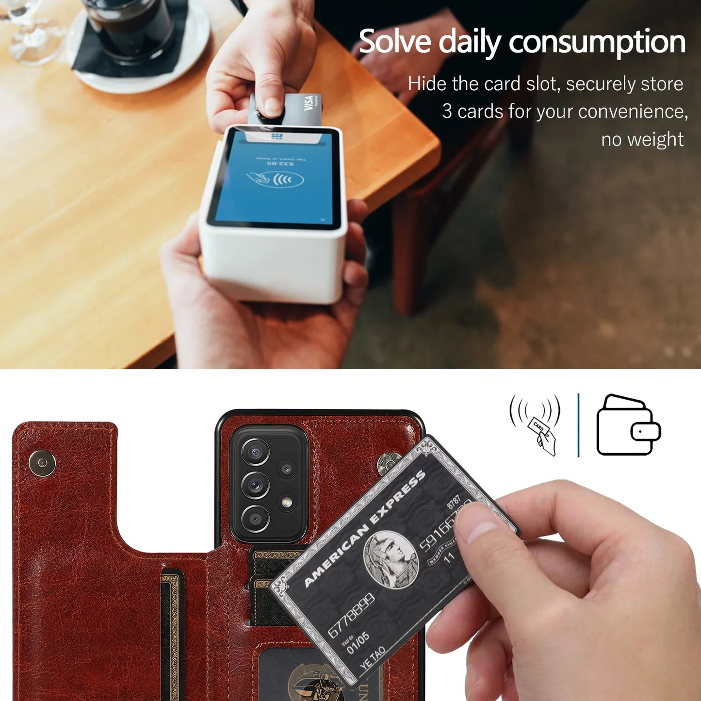 Flip Leather Wallet Case with Card Holder for Samsung