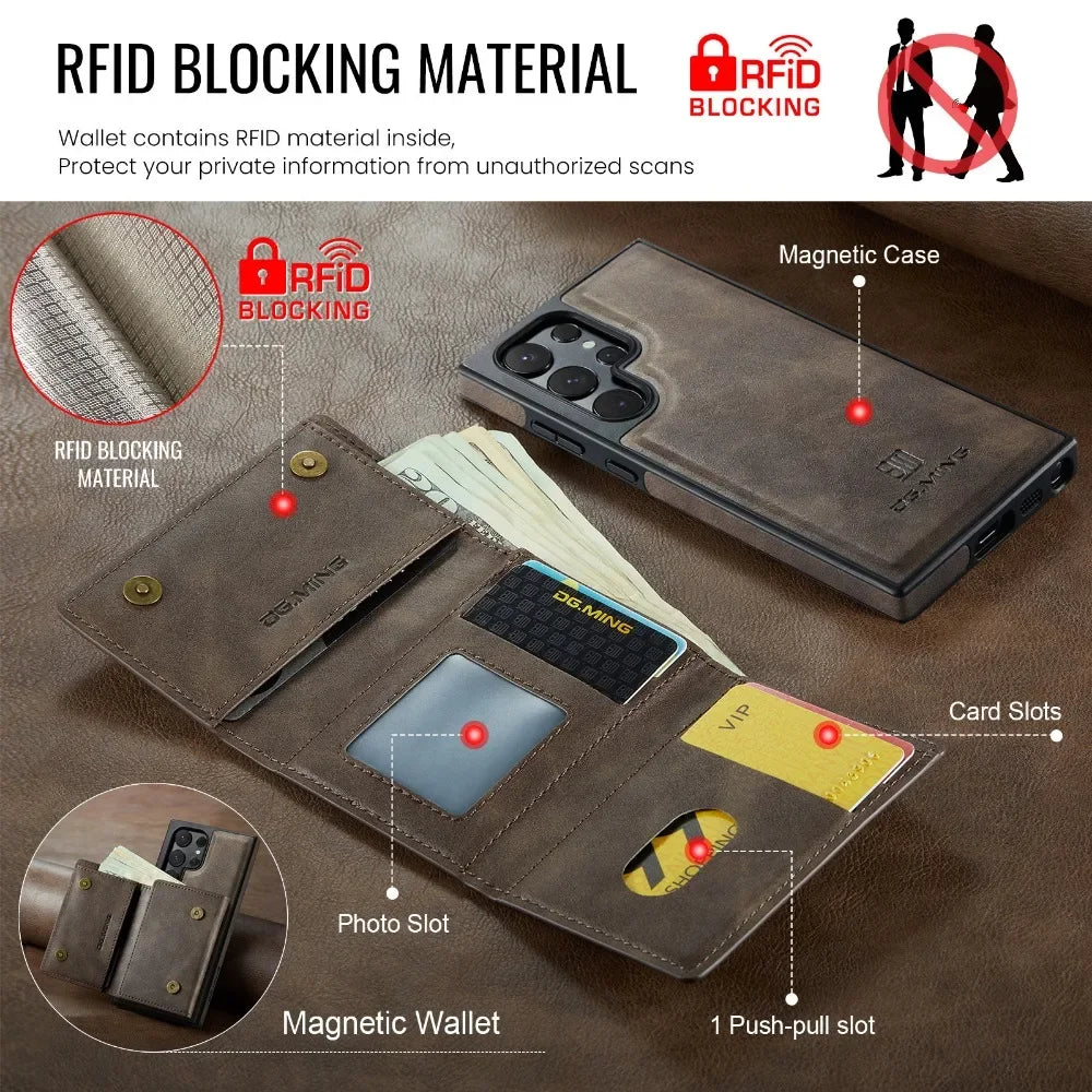 Detachable Magnetic Wallet Case with RFID for Samsung Galaxy