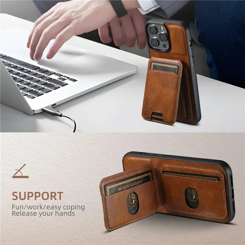 Luxury Magnetic Leather Wallet Case with Card Holder for iPhone