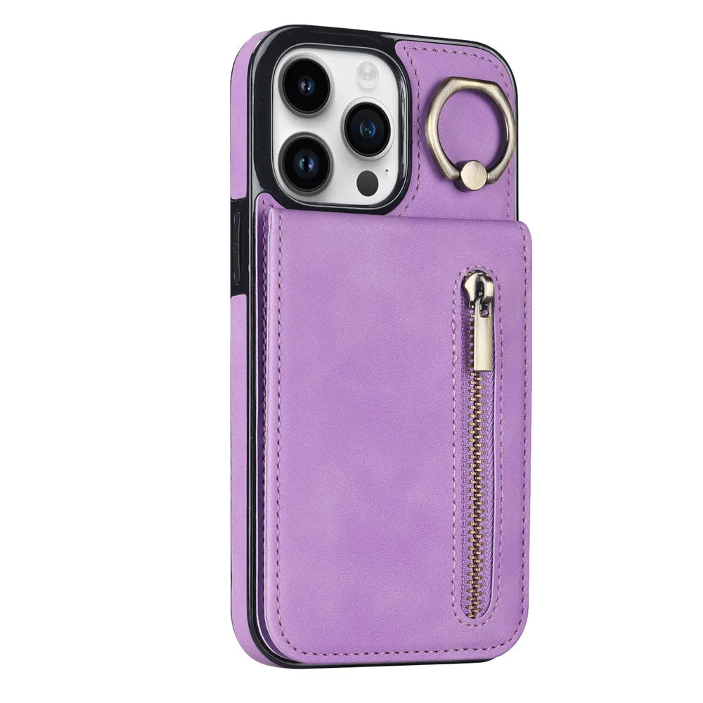 Zipper Wallet Leather Phone Case with Card Holder Kickstand