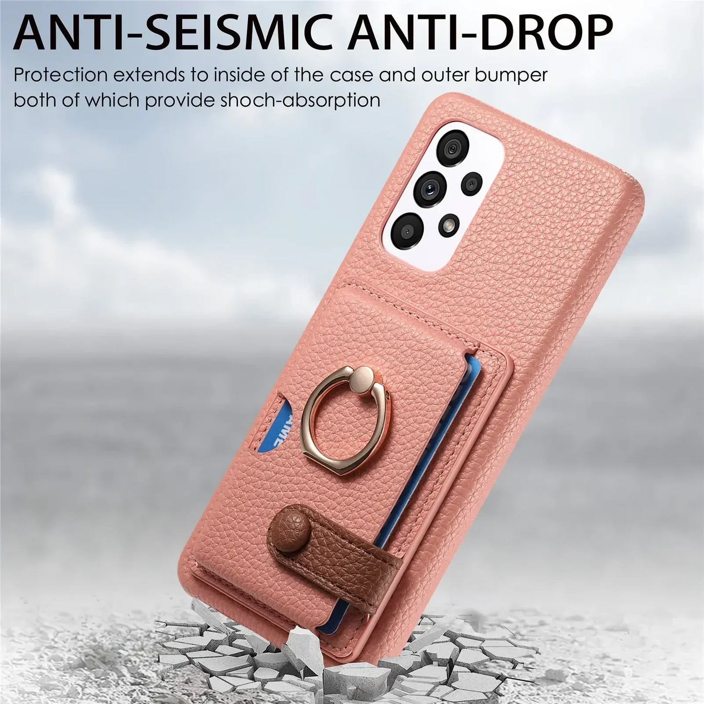 Leather Wallet Phone Case with Ring for Samsung Galaxy Series