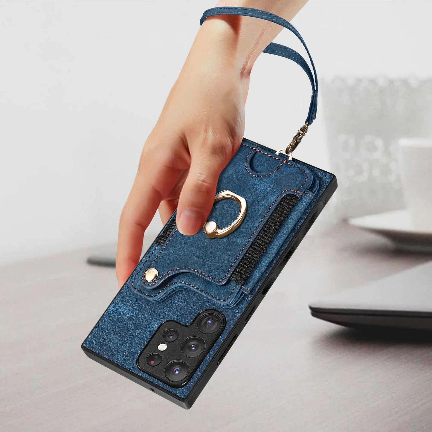 Leather Wallet Phone Case with Ring Holder for Samsung