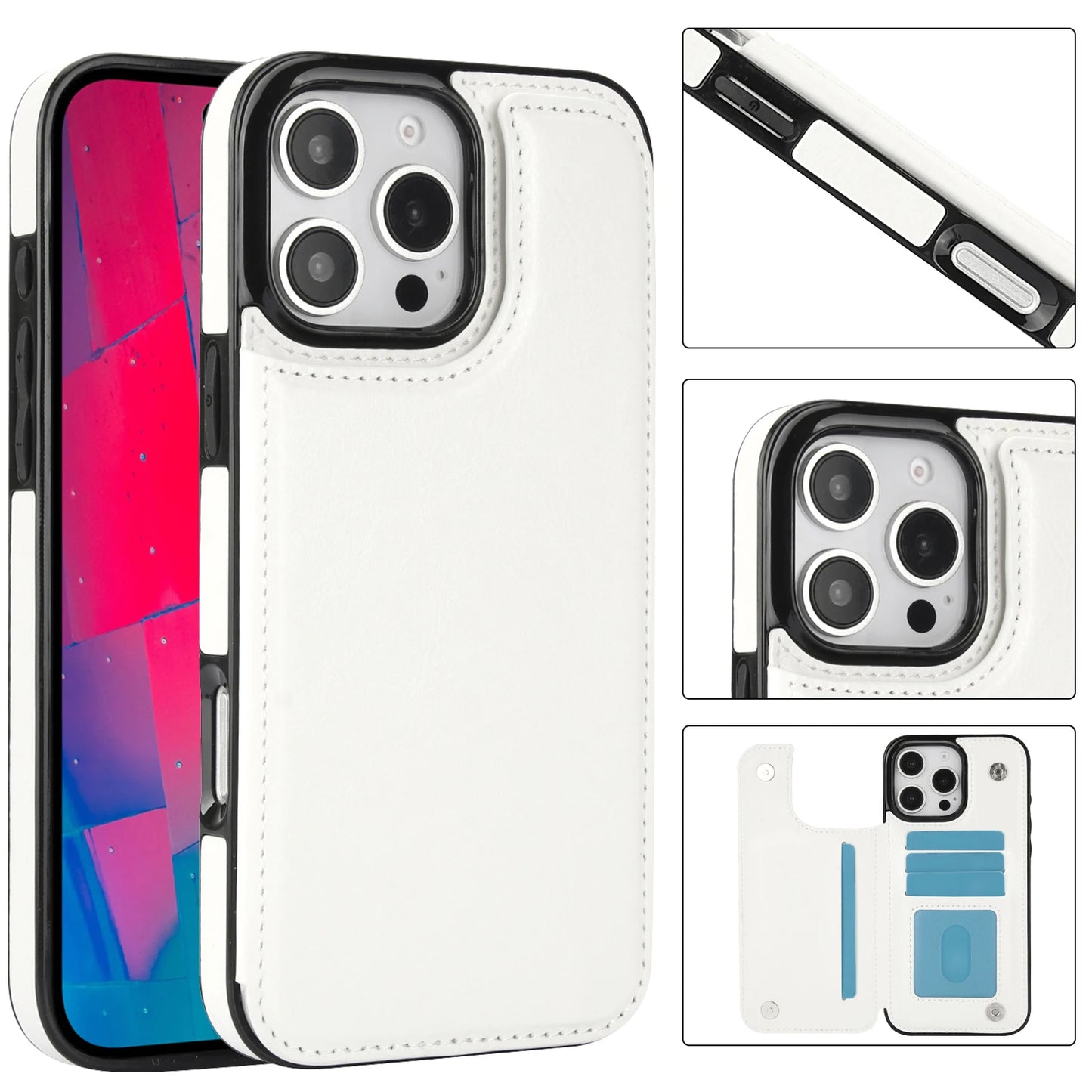 PU Leather Case with Kickstand Card Holder for iPhone - CaseifyTrend