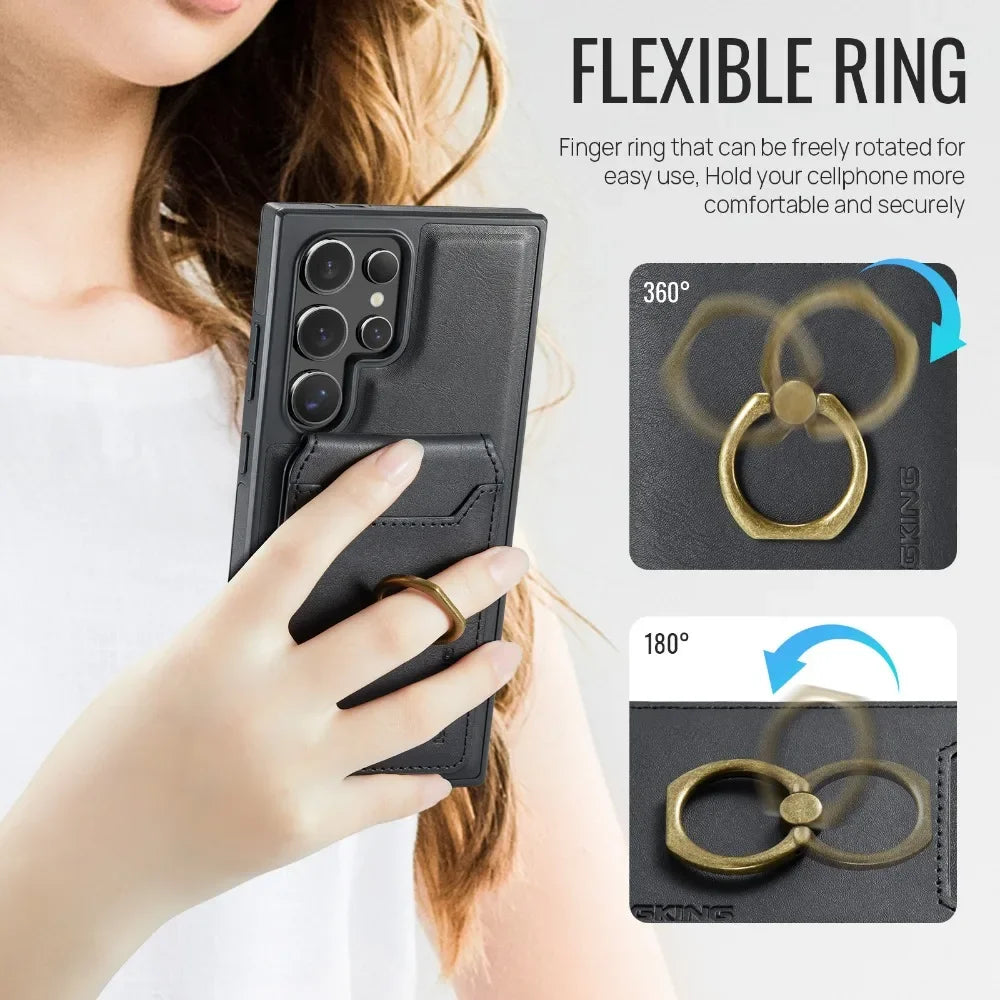 Detachable Magnetic Leather Wallet Case with Card Holder for Samsung