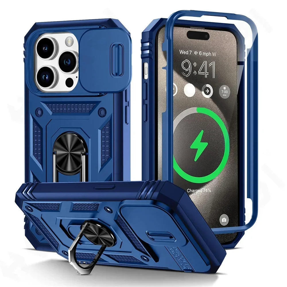 Military Armor iPhone Case with Camera Slide & 360° Stand