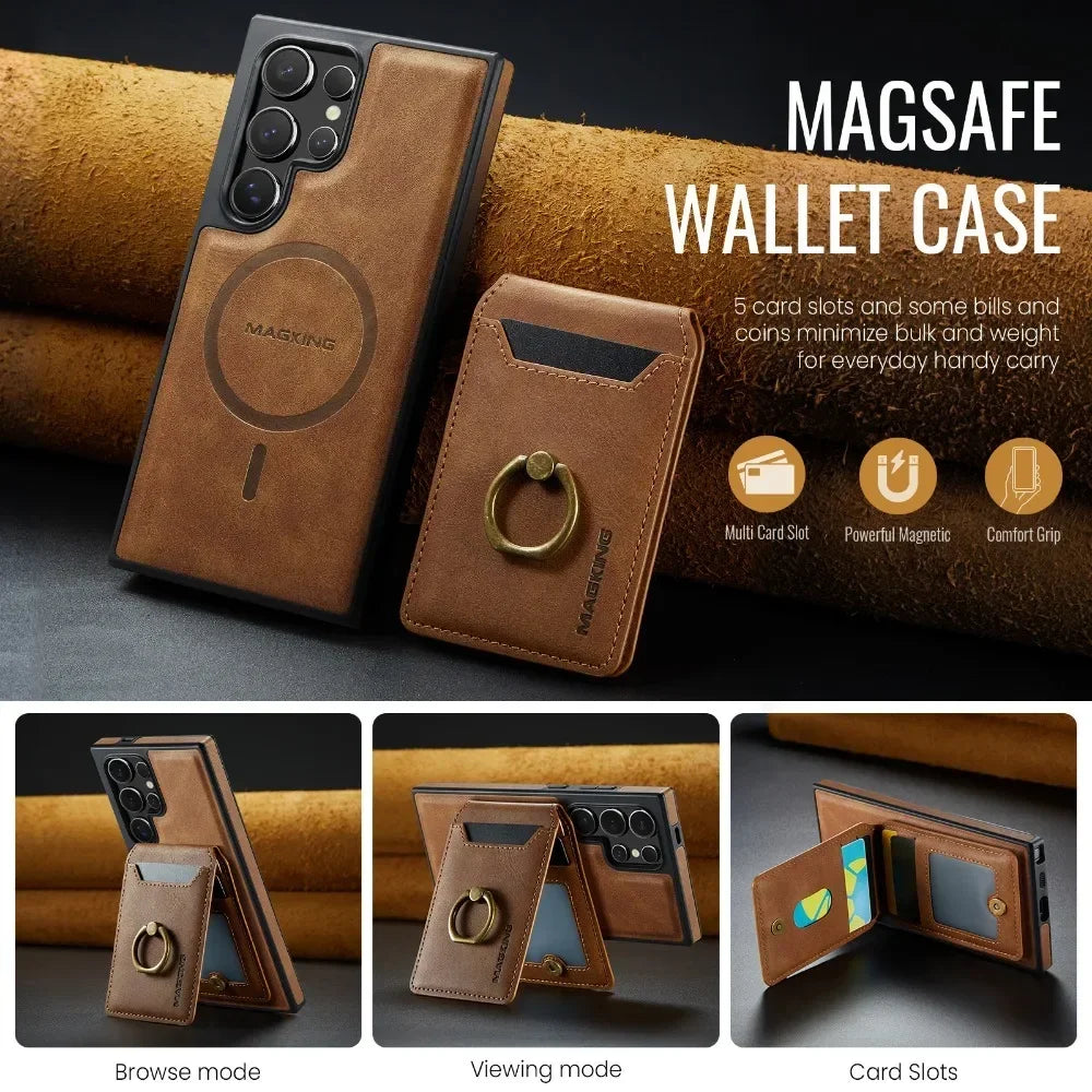 Detachable Magnetic Leather Wallet Case with Card Holder for Samsung