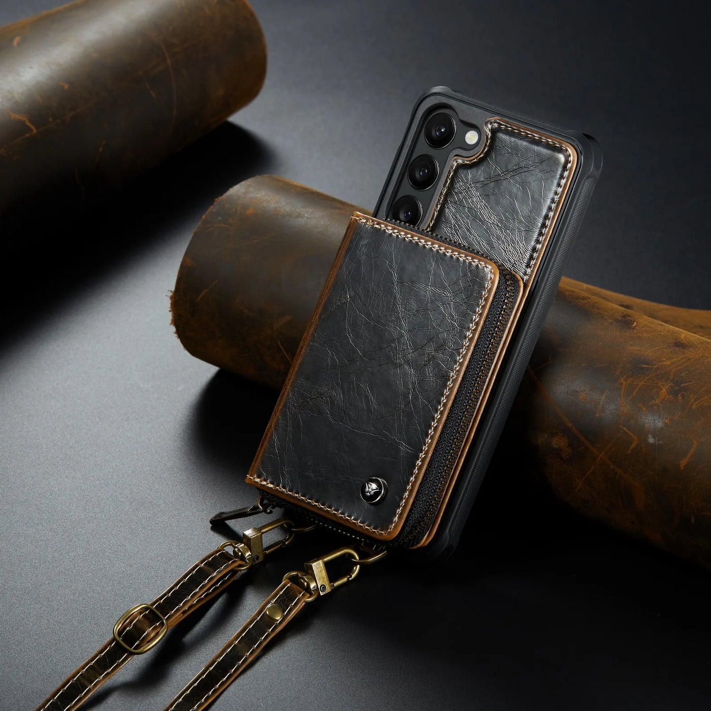 Crossbody Leather Wallet Case with Card Slots for Samsung