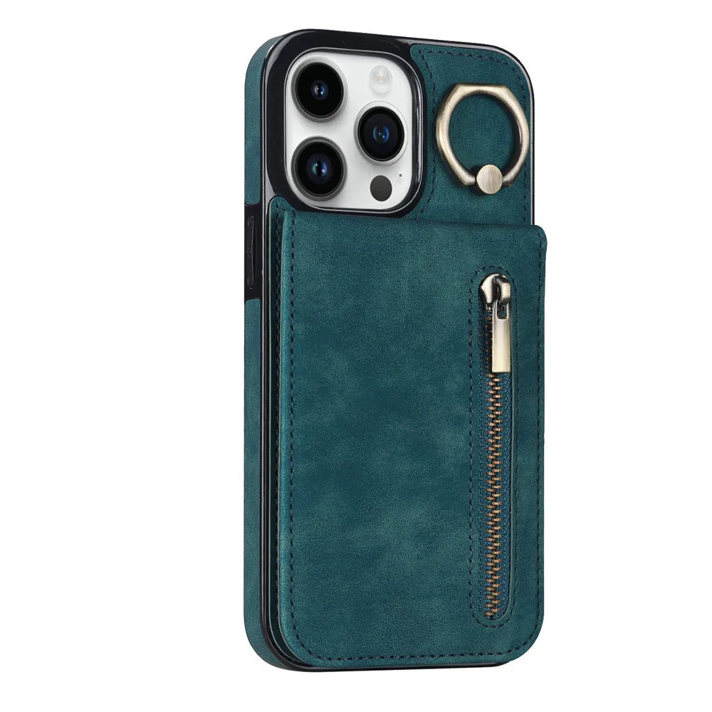 Zipper Wallet Leather Phone Case with Card Holder Kickstand