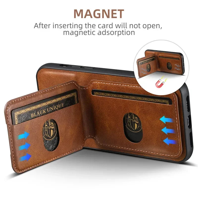 Luxury Magnetic Leather Wallet Case with Card Holder for iPhone
