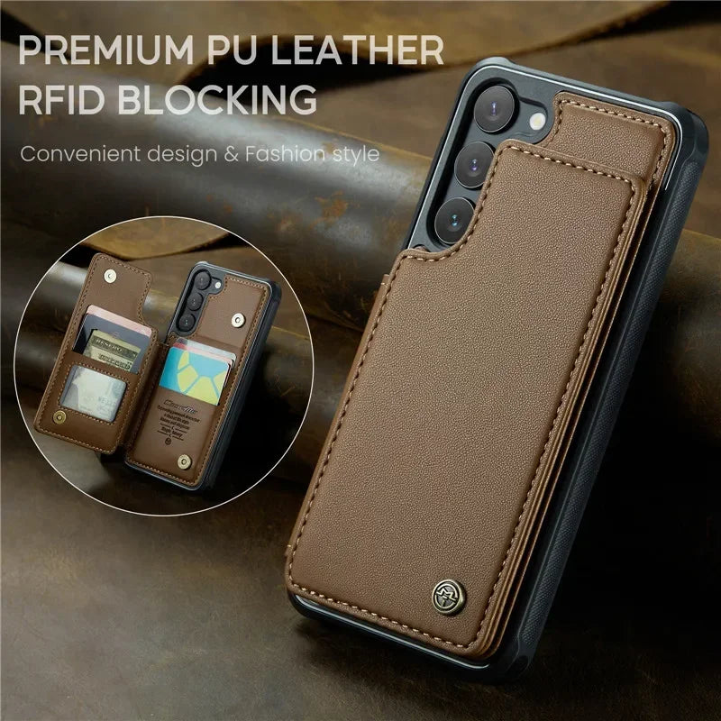 Leather Magnetic Wallet Phone Case with Pocket for Samsung