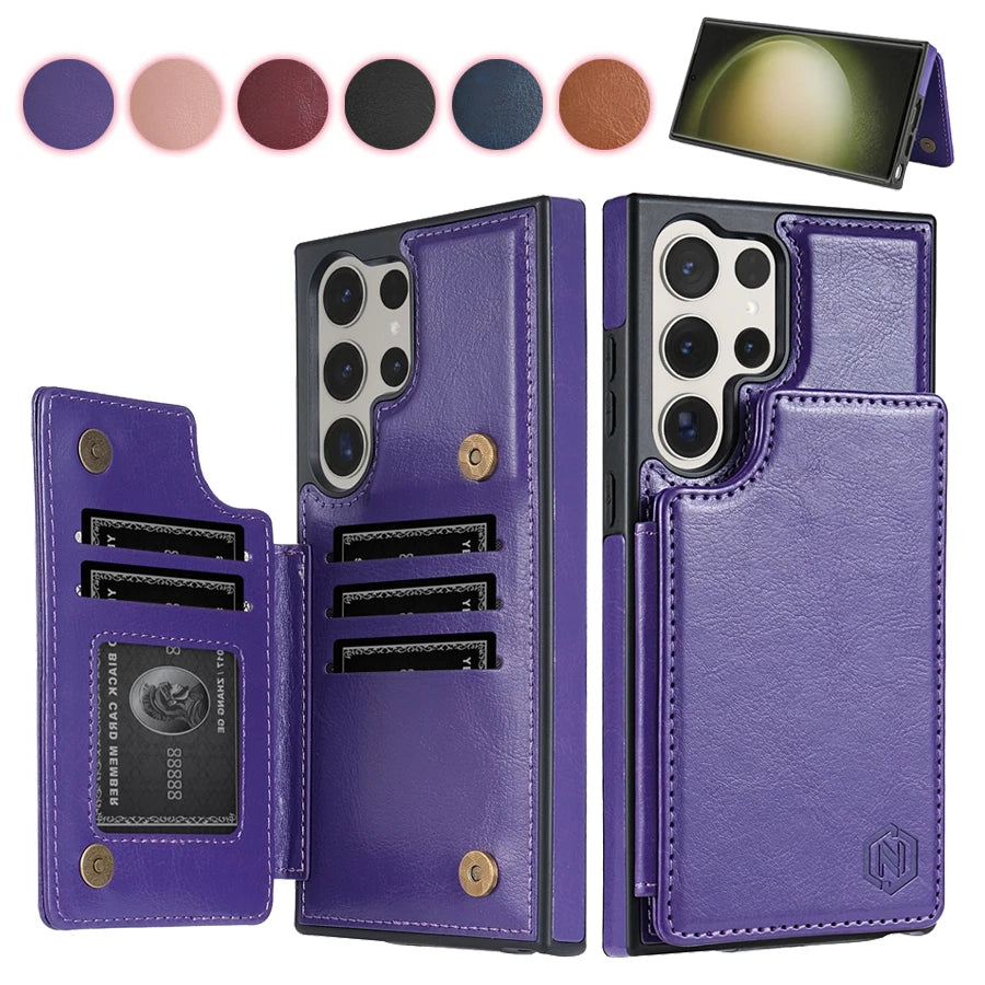 Wallet Magnetic RFID Leather Case with Card Slots for Samsung