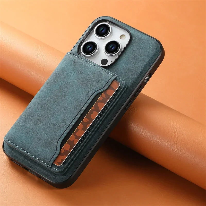 Retro Leather Wallet Case with MagSafe & Card Holder for iPhone