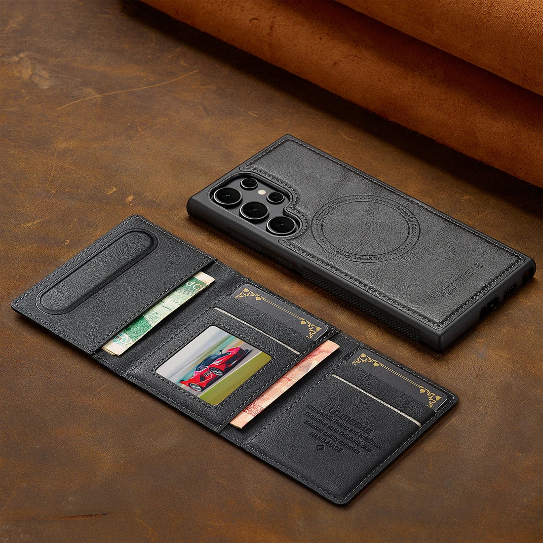 Magnetic Leather Wallet Case with Card Pocket for Samsung