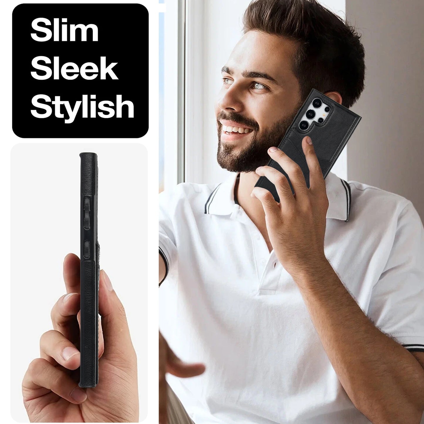 Leather Wallet Phone Case with Card Holder for Samsung