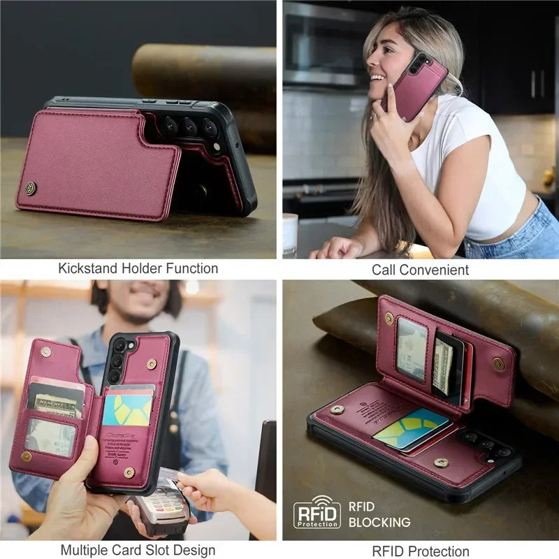 Leather Magnetic Wallet Phone Case with Pocket for Samsung