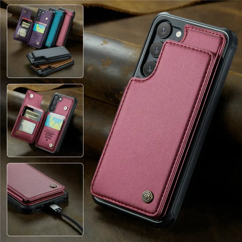 Leather Magnetic Wallet Phone Case with Pocket for Samsung