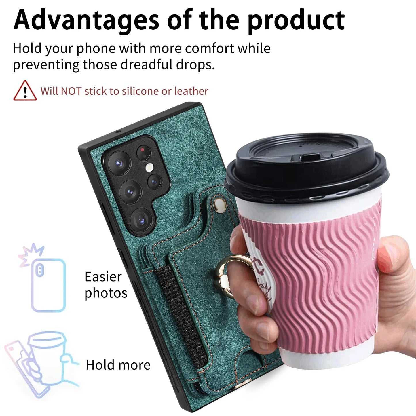 Leather Wallet Phone Case with Ring Holder for Samsung