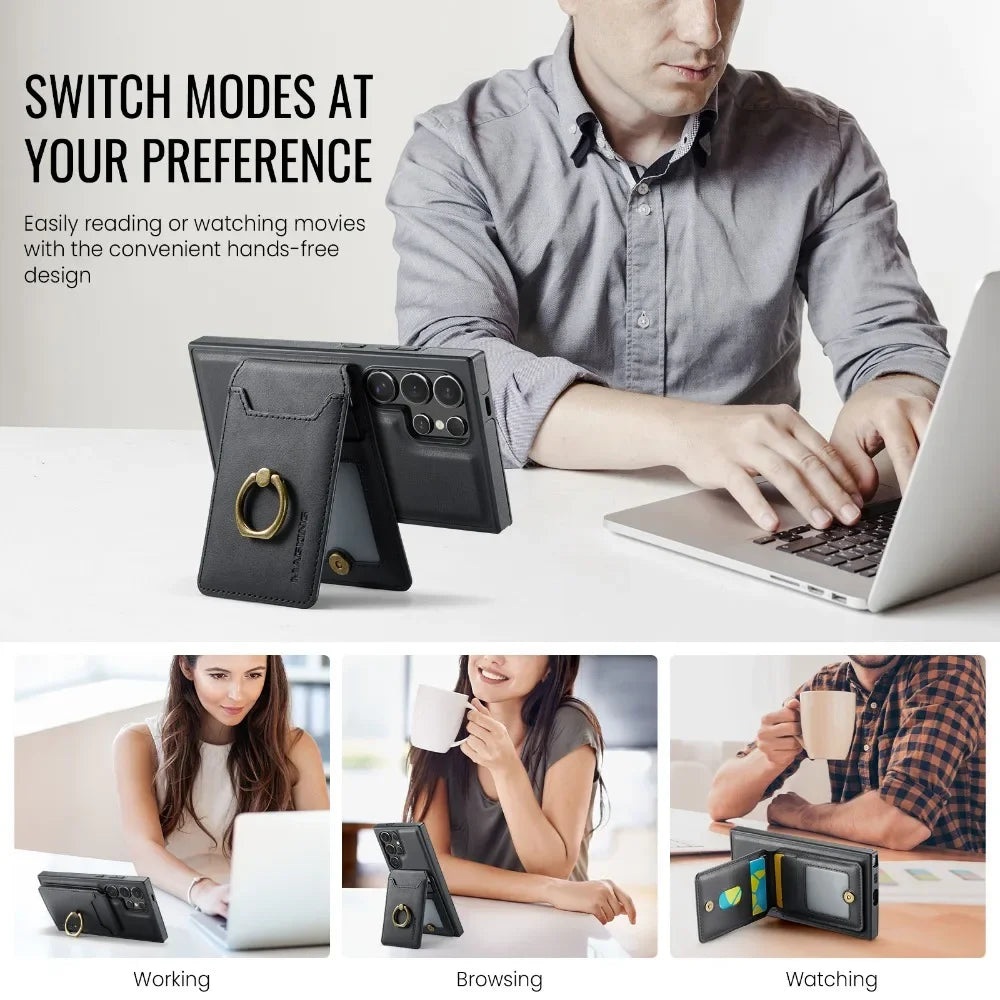 Detachable Magnetic Leather Wallet Case with Card Holder for Samsung
