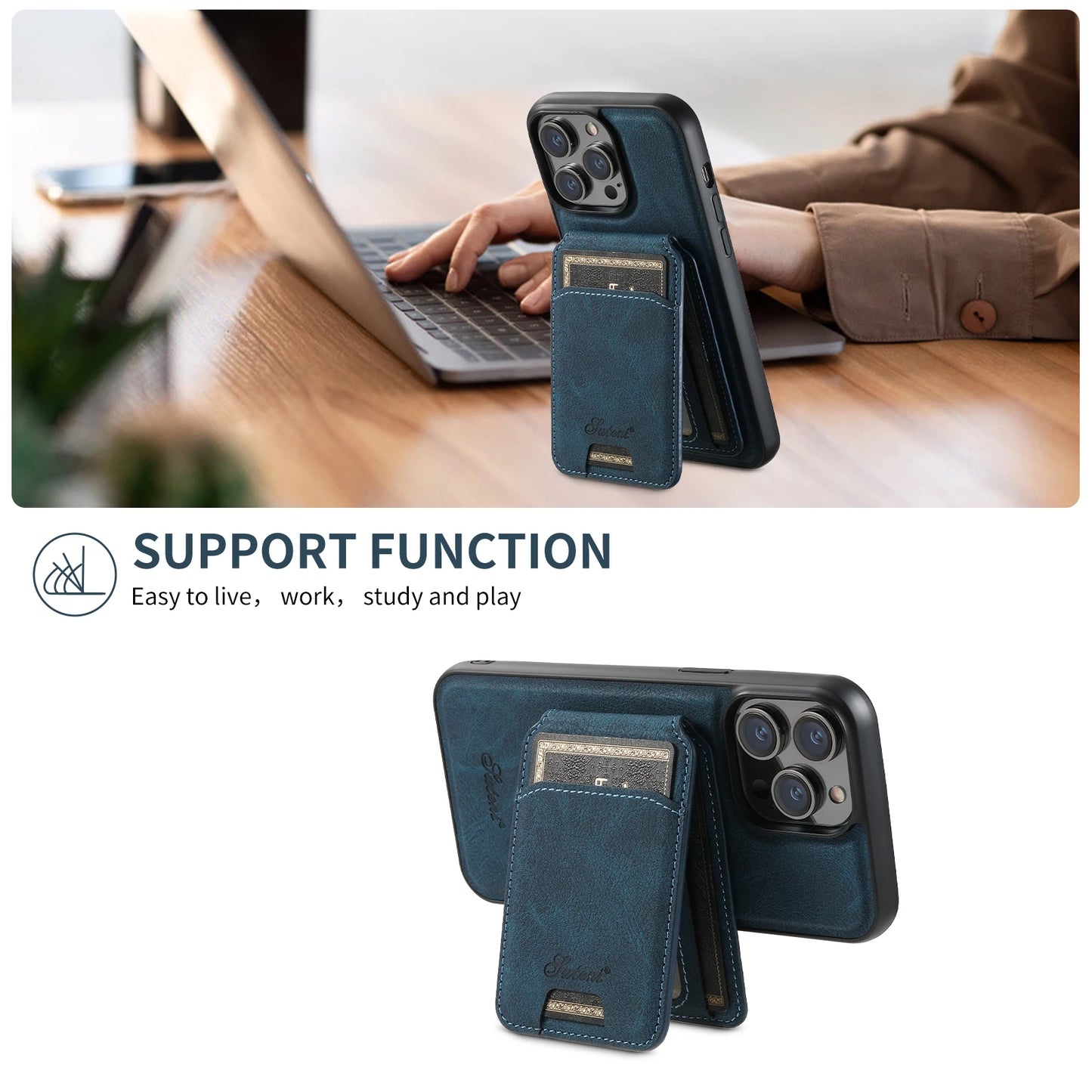 Luxury Magnetic Leather Wallet Case with Card Slot for iPhone