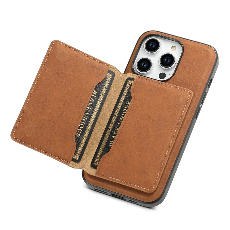 Retro Leather Wallet Case with MagSafe & Card Holder for iPhone