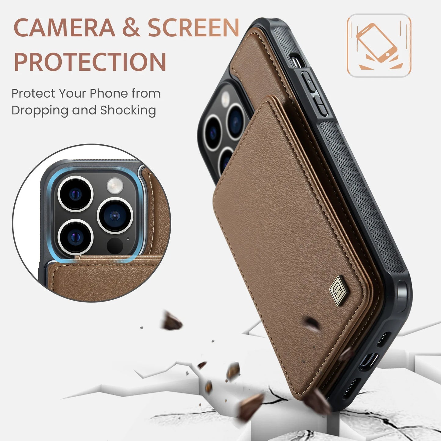 Magnetic Leather Wallet Case with Card Holder for iPhone