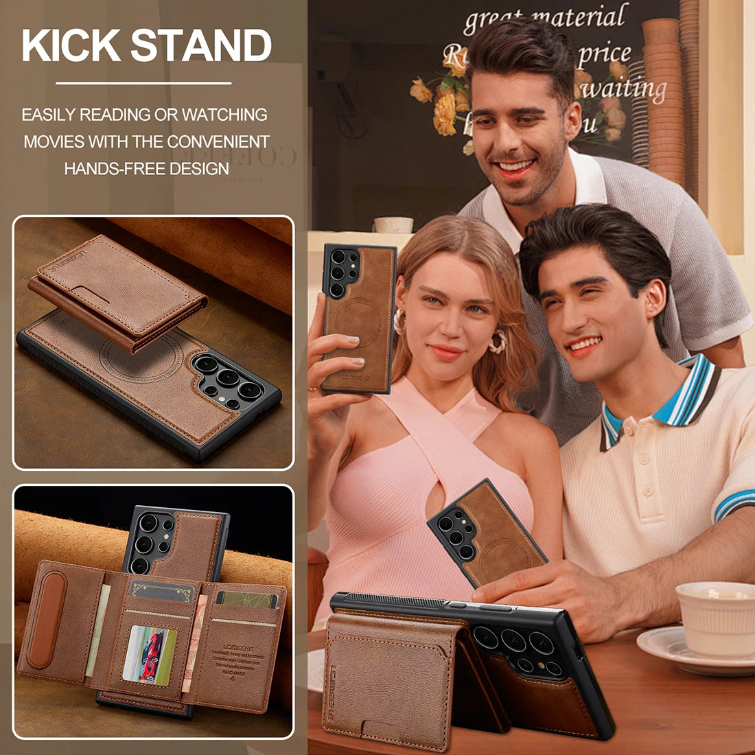 Magnetic Leather Wallet Case with Card Pocket for Samsung
