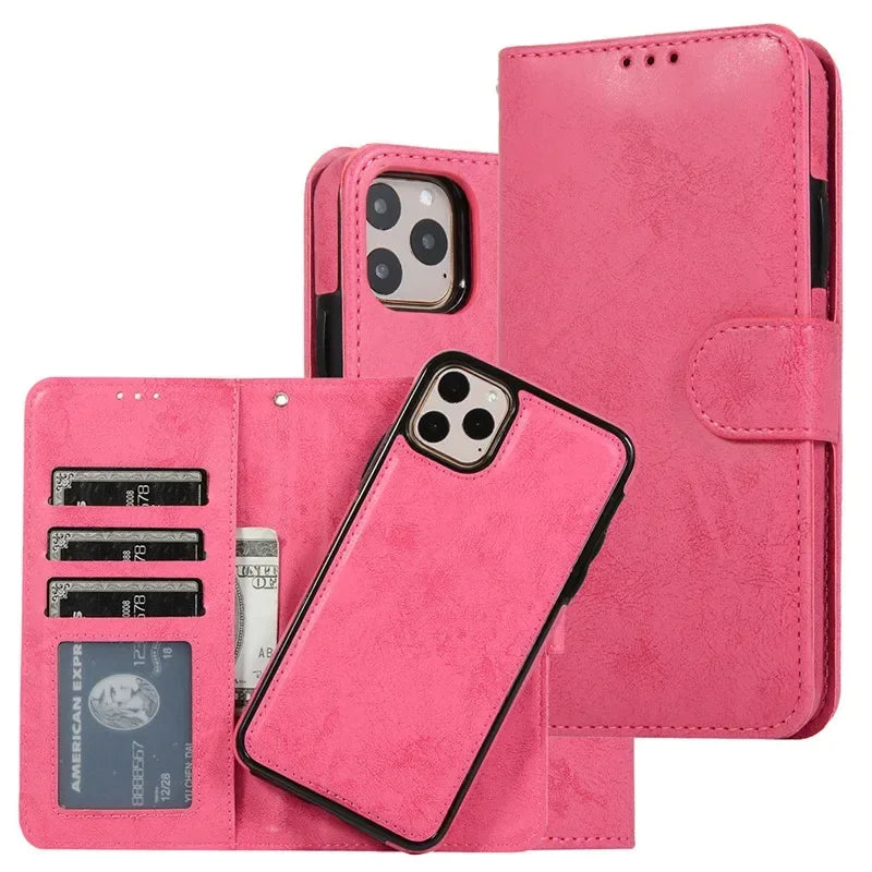 Luxury Leather Flip Wallet Card Case for iPhone