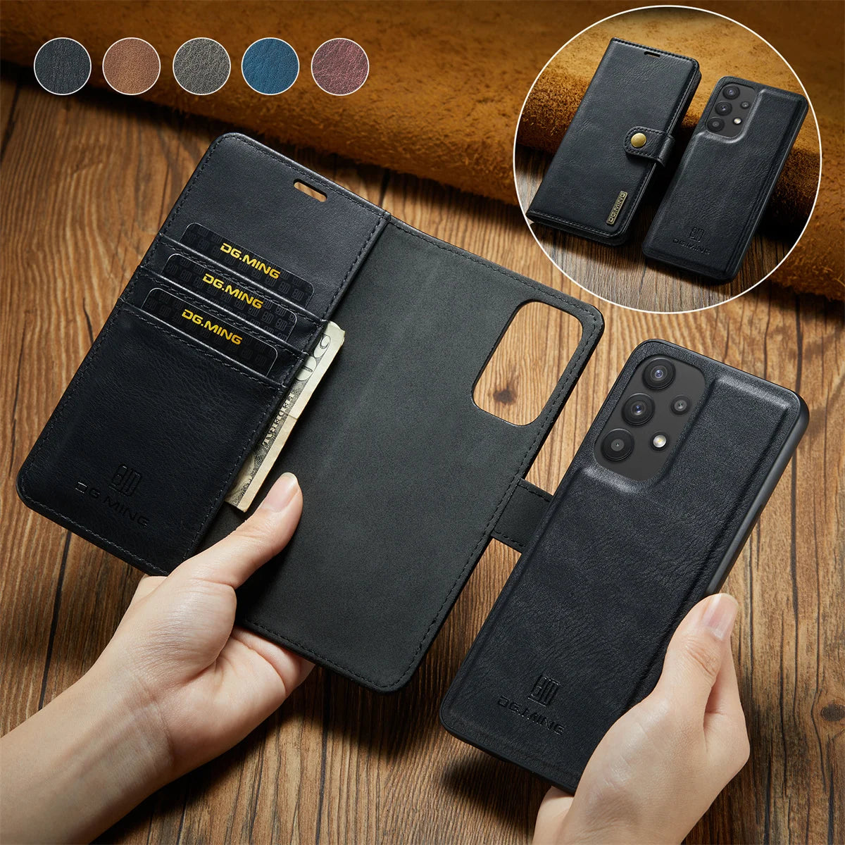 Detachable Magnetic Leather Wallet Case for Samsung Galaxy