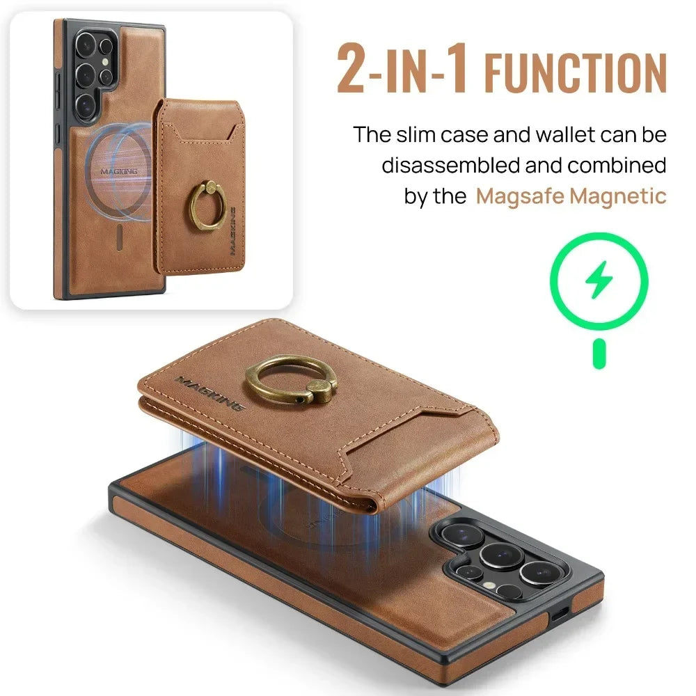 Detachable Magnetic Leather Wallet Case with Card Holder for Samsung