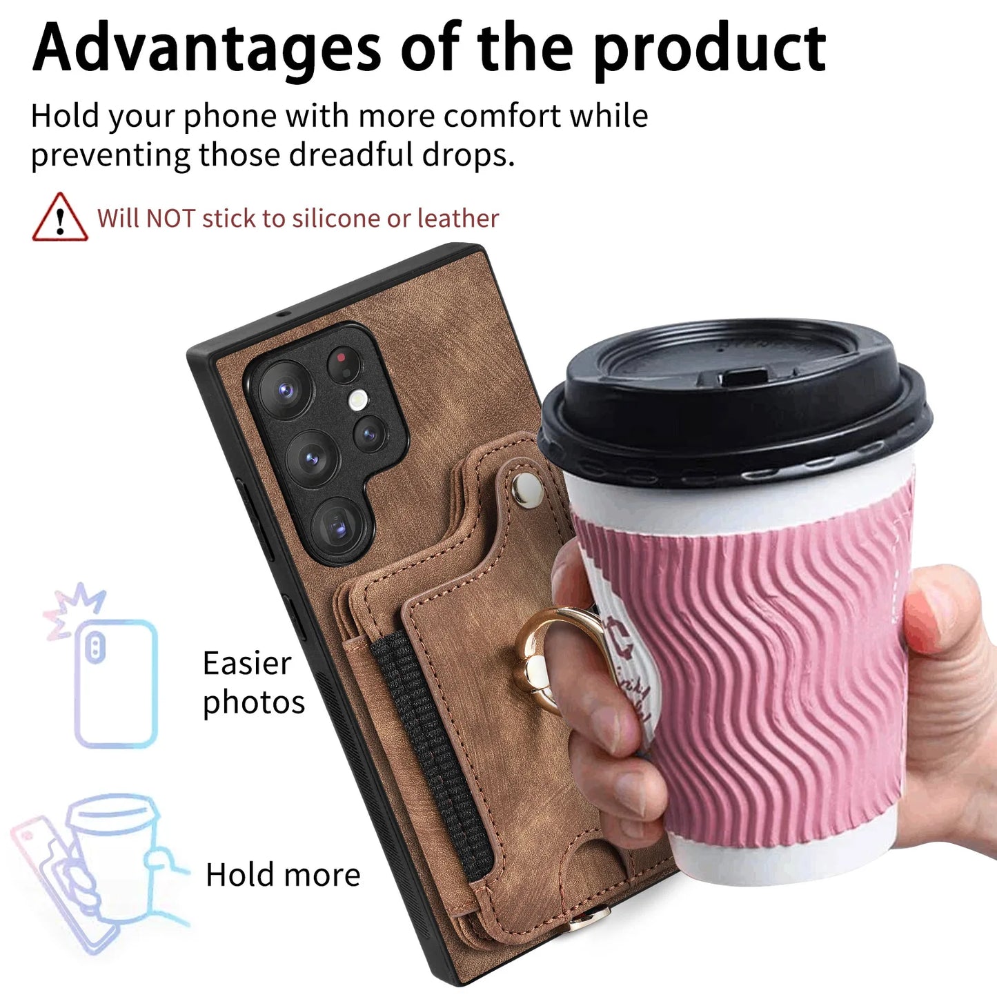 Leather Wallet Phone Case with Ring Holder for Samsung