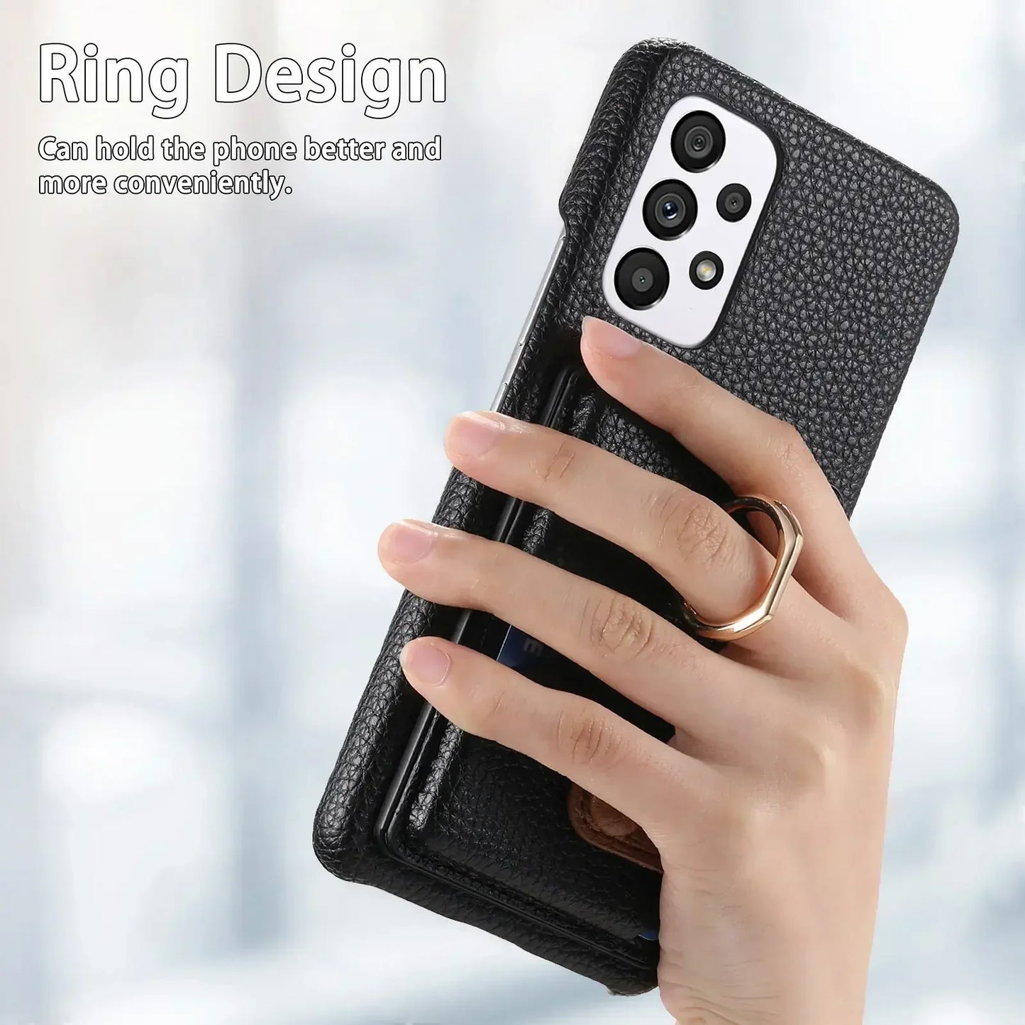 Leather Wallet Phone Case with Ring for Samsung Galaxy Series