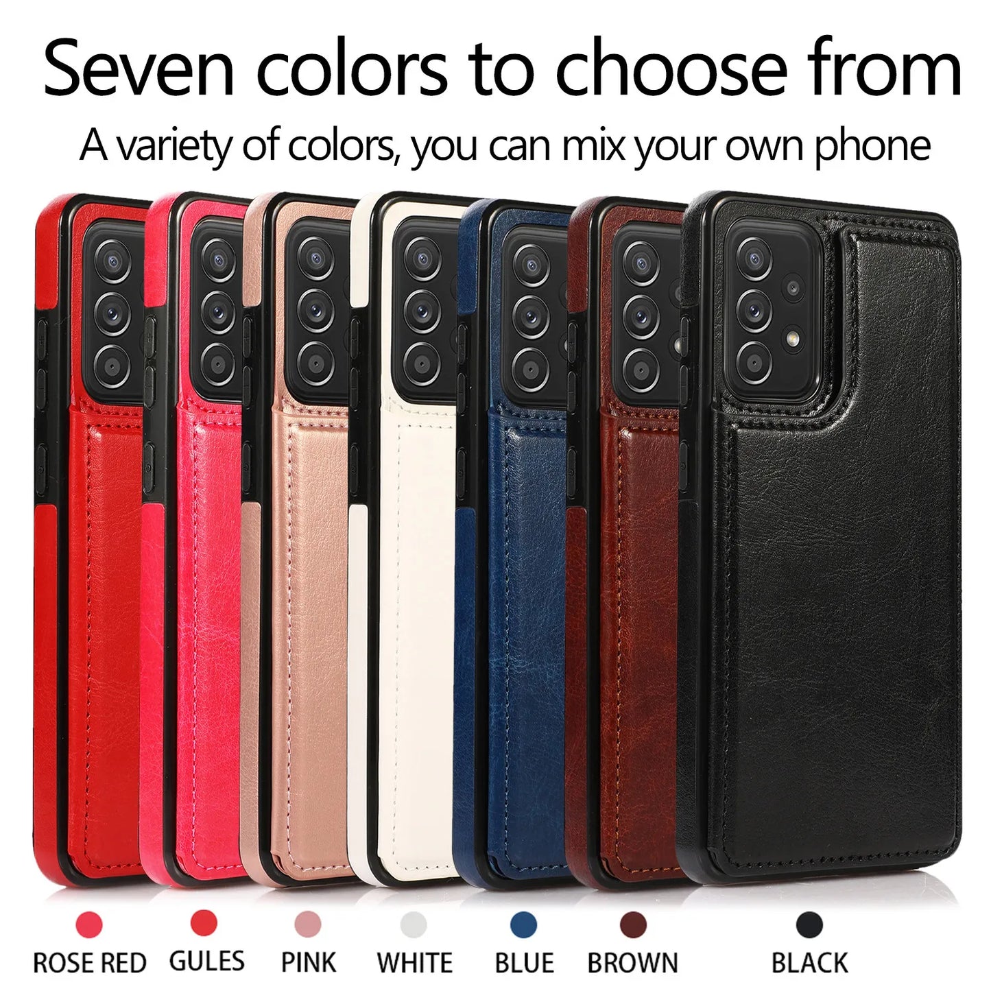 Flip Leather Wallet Case with Card Holder for Samsung