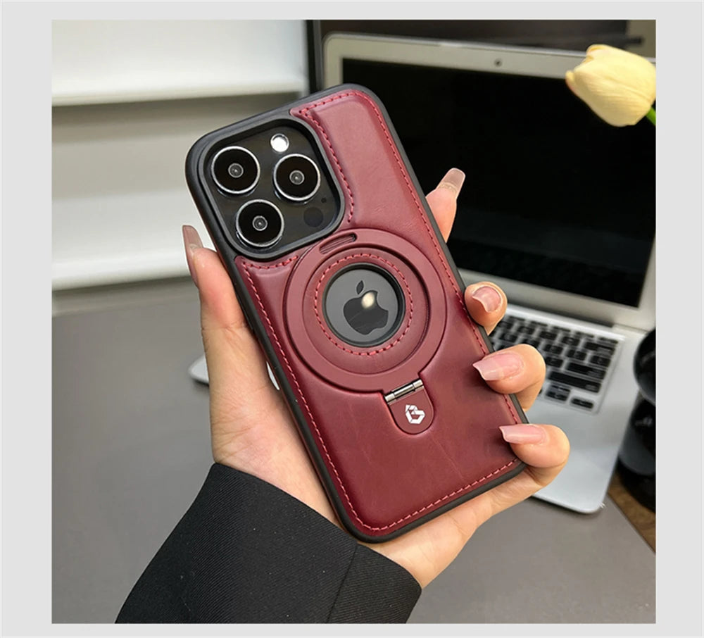 Luxury Magnetic Stand Ring PU Leather Case for iPhone - CaseifyTrend