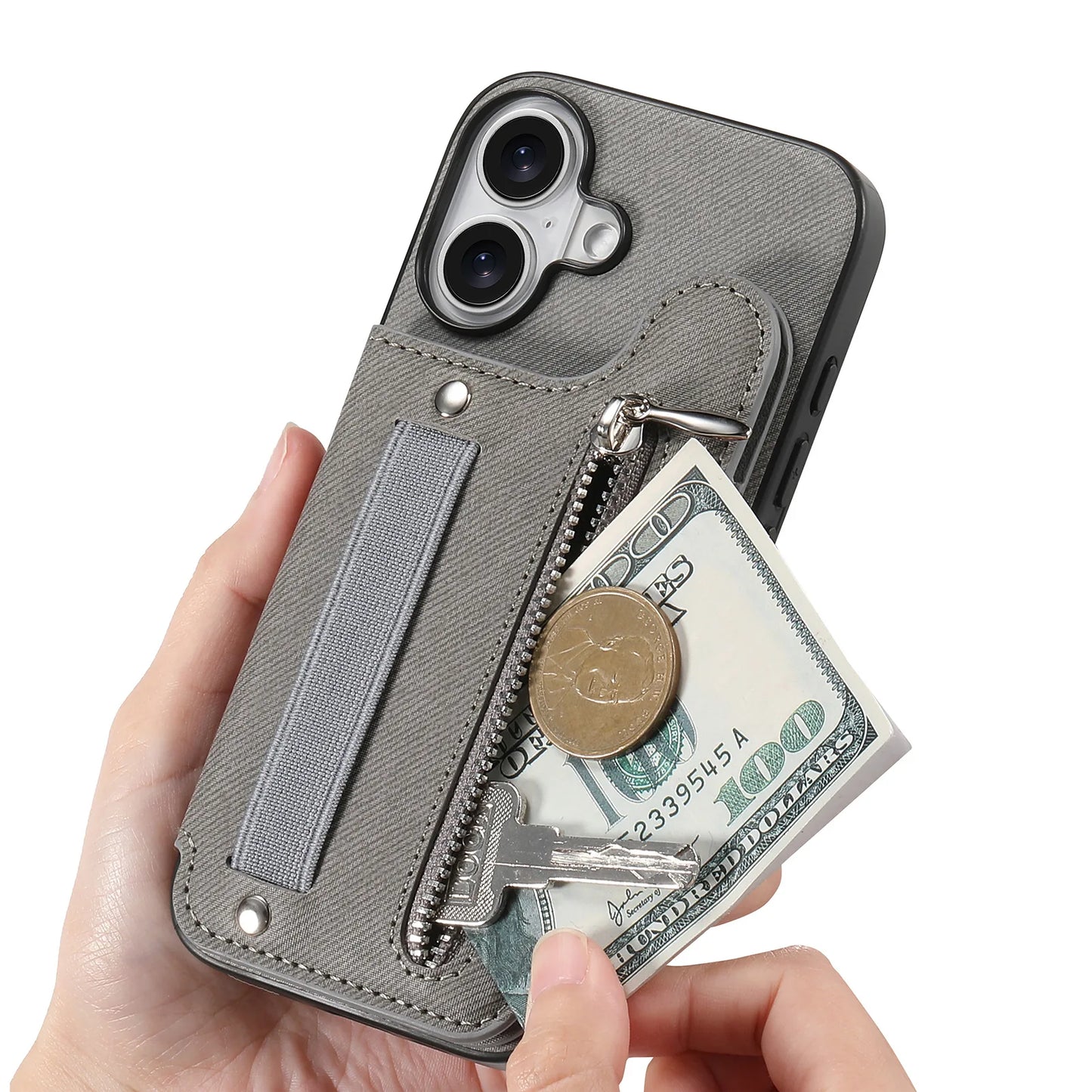 Leather Wallet Phone Case with Wrist Strap and Card Holder