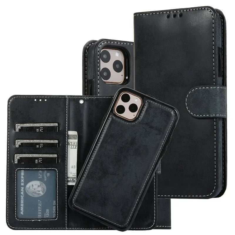 Luxury Leather Flip Wallet Card Case for iPhone