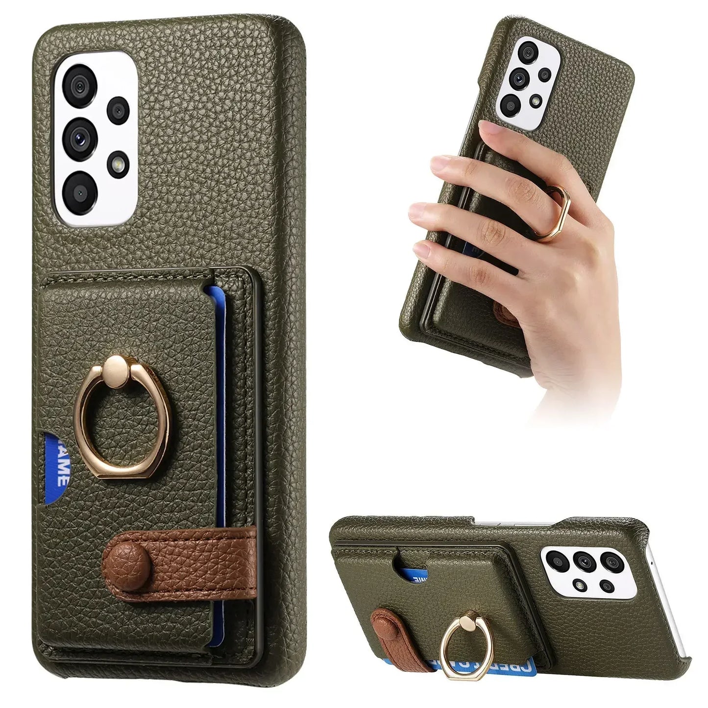 Leather Wallet Phone Case with Ring for Samsung Galaxy Series